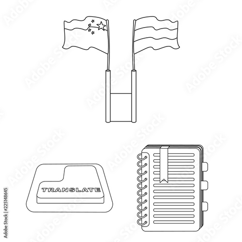 Translator and linguist outline icons in set collection for design. Interpreter vector symbol stock web illustration.