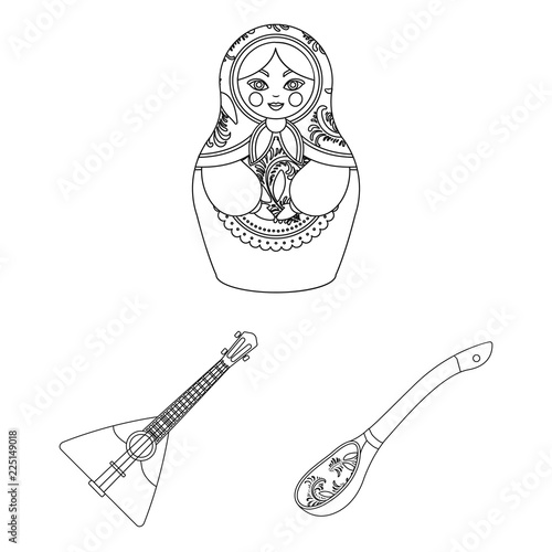 Country Russia, travel outline icons in set collection for design. Attractions and features vector symbol stock web illustration.