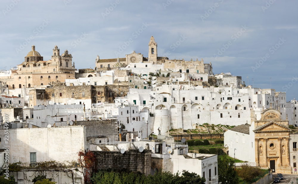Panorama of Medieval White city of Ostuni, Apulia, Southern Italy