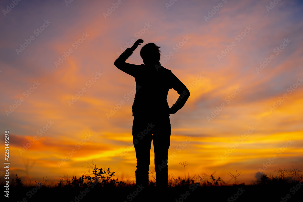Fototapeta premium Silhouette women looking success at not far away.