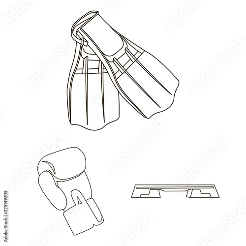 Different kinds of sports outline icons in set collection for design. Sport equipment vector symbol stock web illustration.