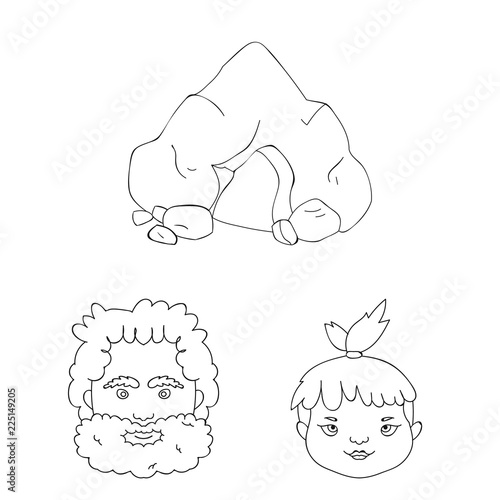 Life in the Stone Age outline icons in set collection for design. Ancient people vector symbol stock web illustration.