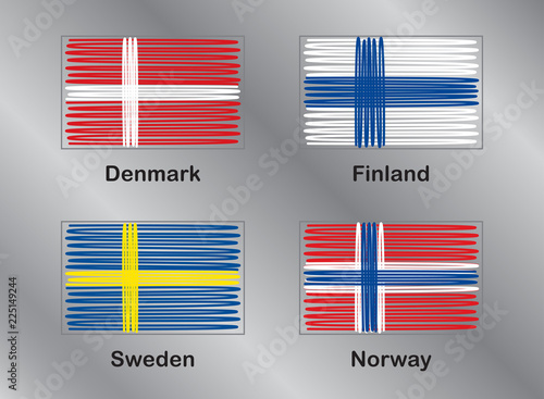 Flags of Europe. Denmark. Finland. Sweden. Norway. Vector Set