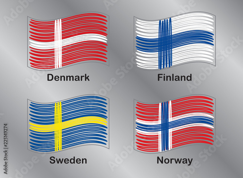 Flags of Europe. Denmark. Finland. Sweden. Norway. Vector Set