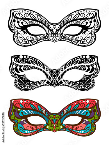 Festive masks vector set. Decorative carnival masks isolated on white background