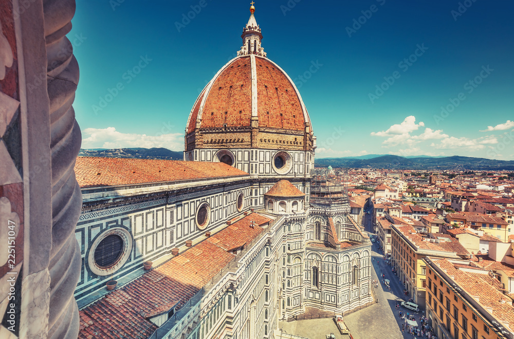 Santa Maria del Fiore cathedral in Florence, Italy in summer. View on the dome.