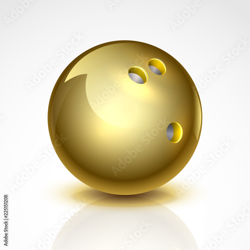 Golden bowling ball. Isolated on a white background. Vector illustration.