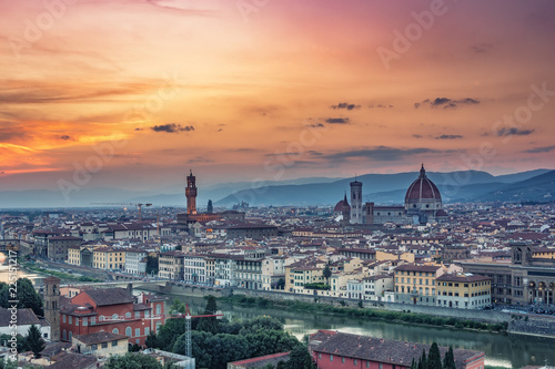 Santa Maria del Fiore cathedral in Florence, Italy, at sunset. Scenic panorama view. © Funny Studio