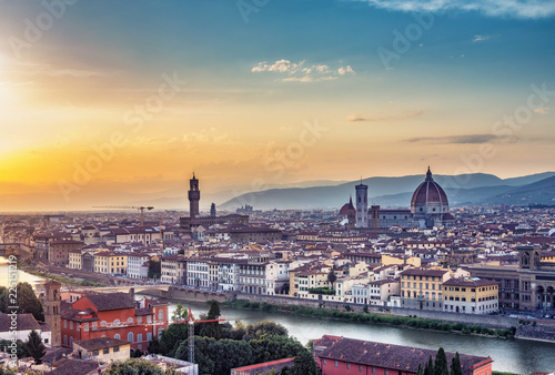 Santa Maria del Fiore cathedral in Florence, Italy, at sunset. Scenic panorama view. © Funny Studio
