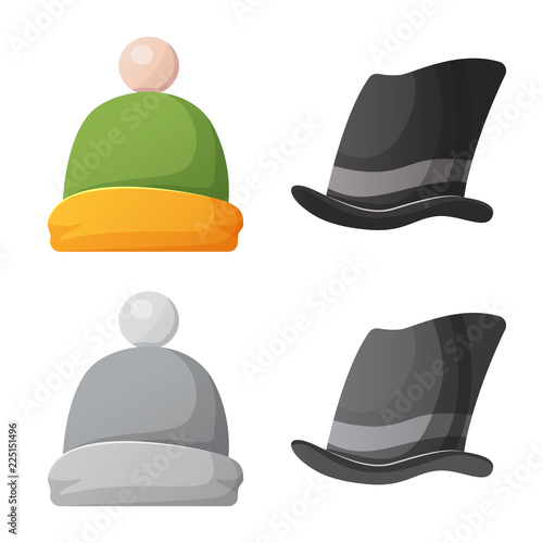 Isolated object of headgear and cap symbol. Collection of headgear and accessory stock vector illustration.