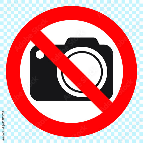 No cameras allowed sign. Red prohibition no camera sign. No taking pictures, no photographs sign.