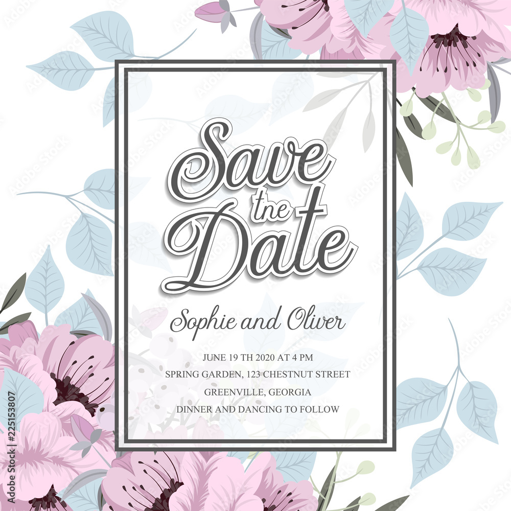Fototapeta premium Wedding invitation with colorful flower.