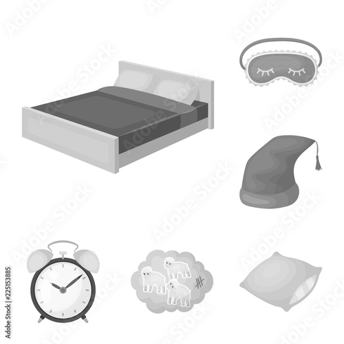 Rest and sleep monochrome icons in set collection for design. Accessories and comfort vector symbol stock web illustration.