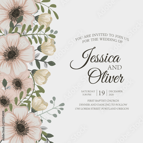 Wedding invitation with colorful flower.