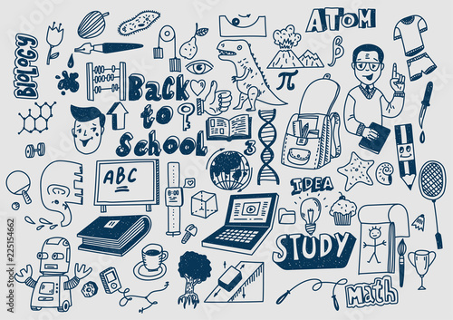 Hand drawn scketchy school supplies doodles Learning and education