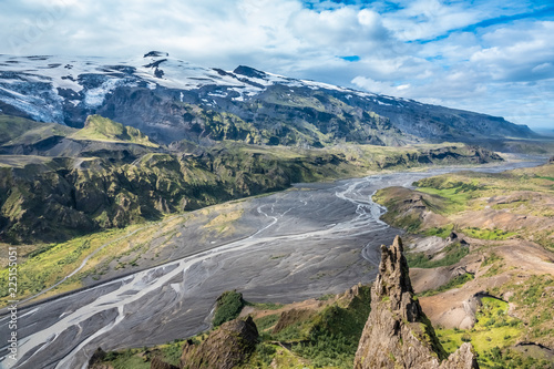 The dramatically beautiful and surreal landscapes of Thorsmork in the Highlands of Iceland at southern end of the famous Laugavegur hiking trail.