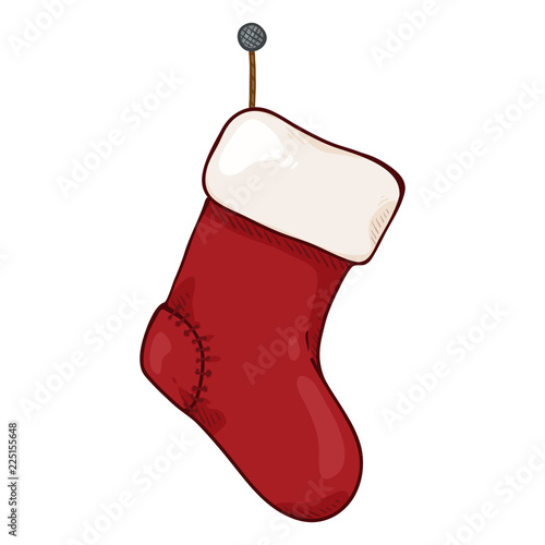 Vector Single Cartoon Red Illustration - Christmas Sock for Gifts