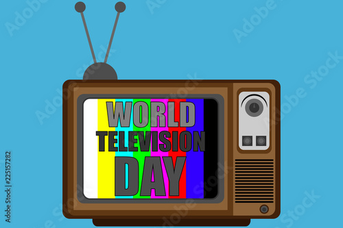 Cartel azul con televisión vieja sobre el día internacional de la televisión.