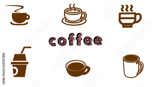 illustration 3d text coffee and coffee cups