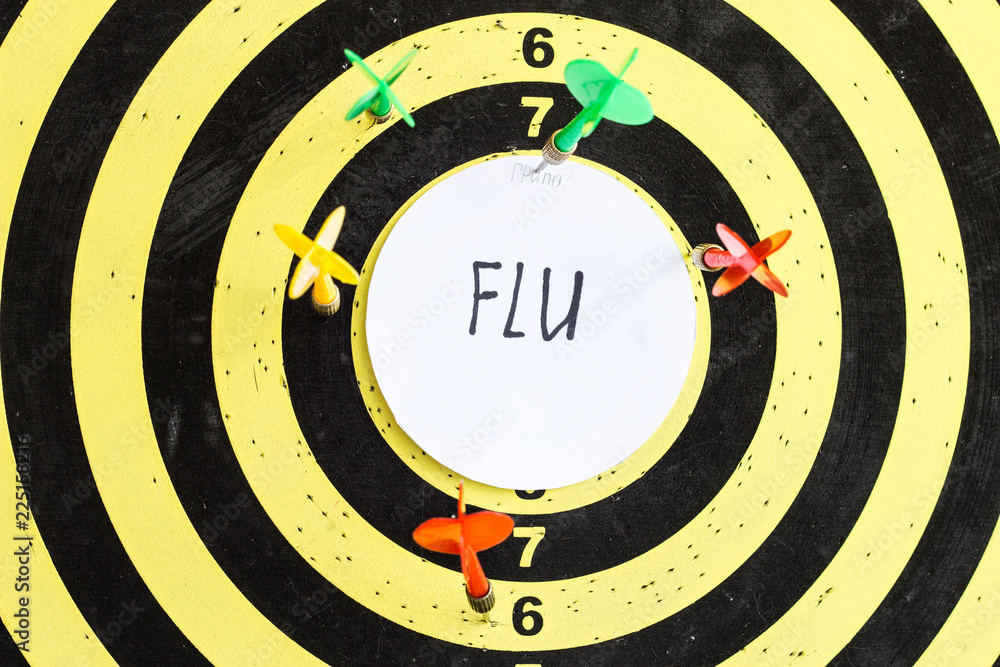 Target with darts in the center of which the inscription flu Target with darts in the center of which the inscription flu