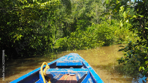 boat at a beautiful sunny day at the amazonas river