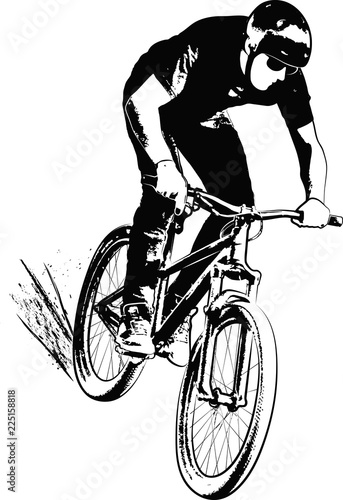 man on bicycle - monochrome illustration