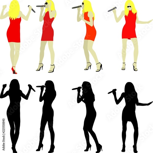 silhouettes of singer woman with microphone
