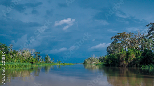 A storm is coming. View from a boat in the amazonas river in peru