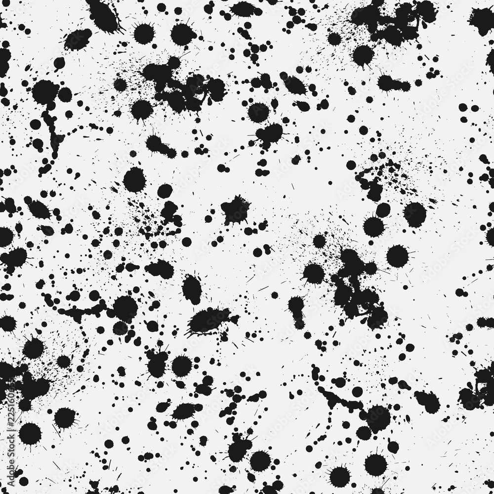 Fototapeta premium Inky blots seamless pattern. Grunge dirty vector texture
