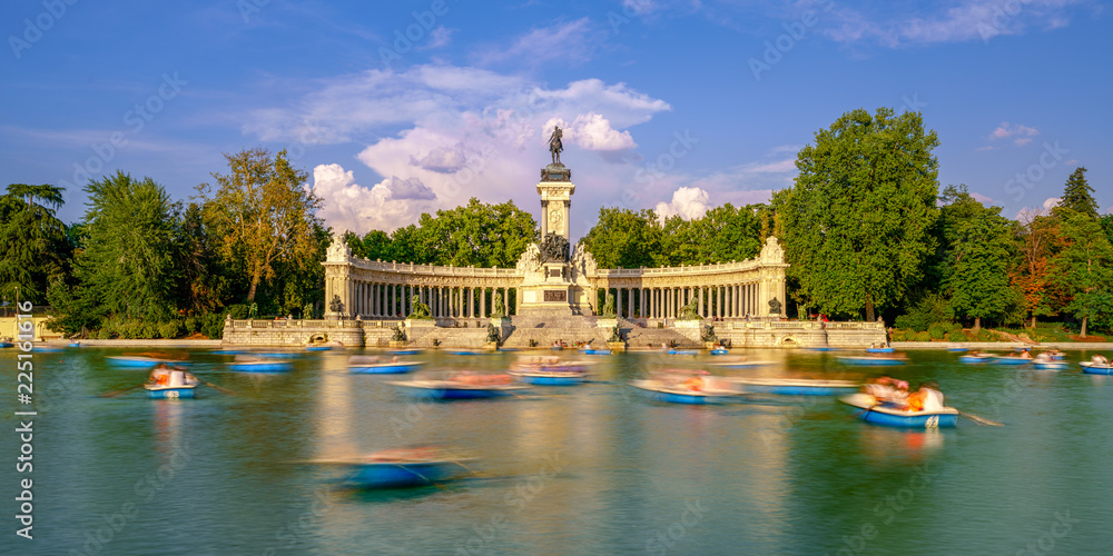 The Retiro Park is located downtown Madrid, Spain. It belonged to the Spanish Monarchy until the late 19th century, now it is a public park.