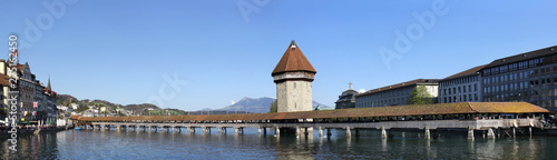 The famous covered wooden Chapel Bridge in the Swiss city Lucerne  Switzerland
