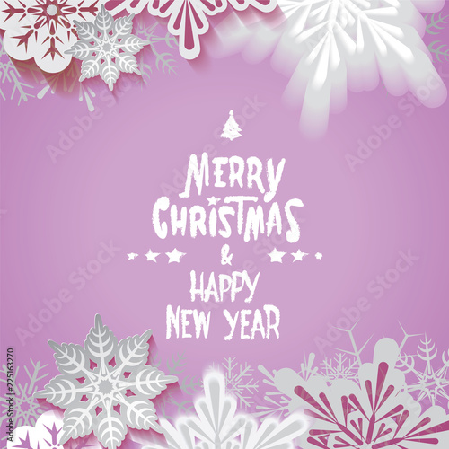 Merry Christmas retro postcard with defocused snowfall and textual signboard isolated on purple background