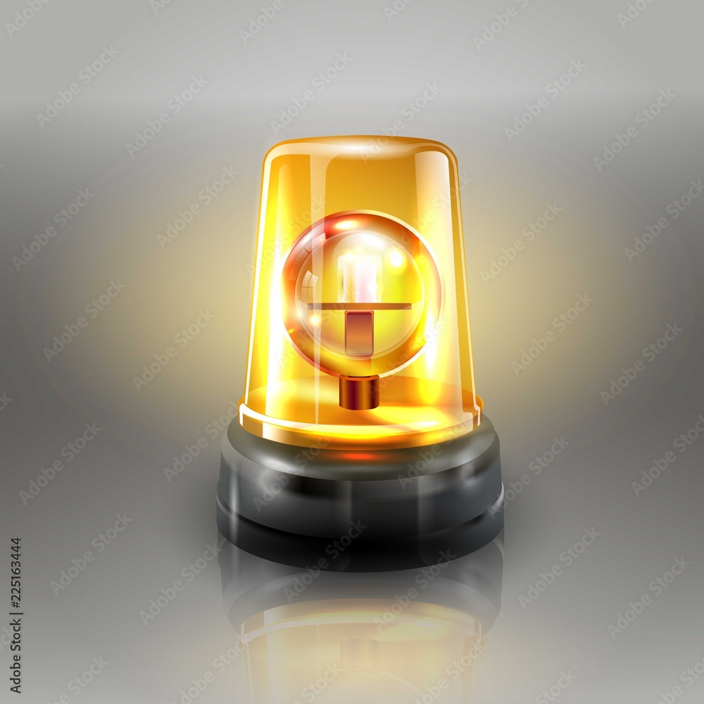 Orange Flasher Siren Vector. Realistic Object. Light Effect