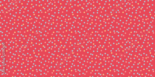 Fresh & vivid polka dot pattern. Hot pink vector background with pastel colored round sprinkles. Great for apparel design, gift cards, wrapping papers, scrapbooking etc.