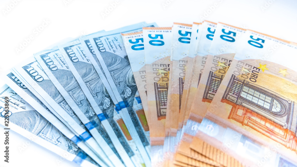paper money euros and dollars are on the table paper money euros and dollars are on the table