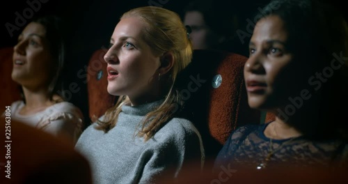 Female movie theatre audience reacts to unbelievable moment in a movie