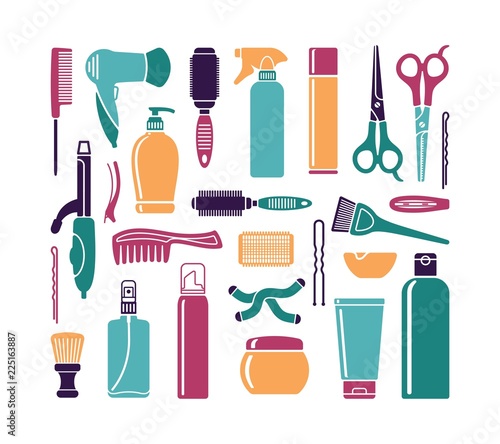Set of flat icons Hairdressing Accessories. Vector illustration