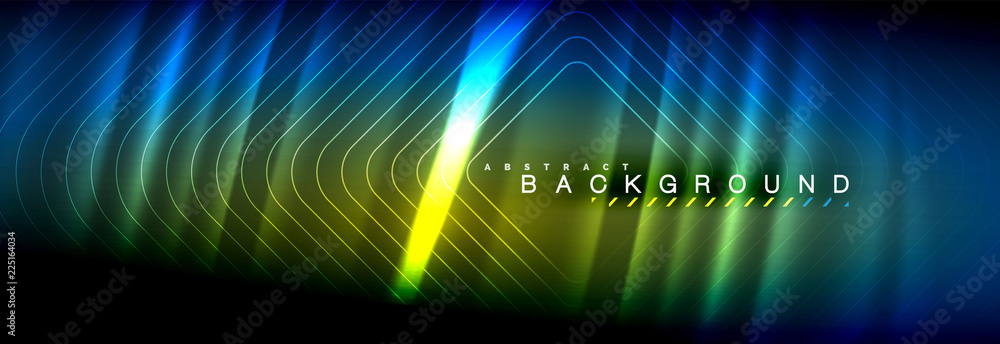 Neon glowing fluid wave lines, magic energy space light concept, abstract background wallpaper design Neon glowing fluid wave lines, magic energy space light concept, abstract background wallpaper design