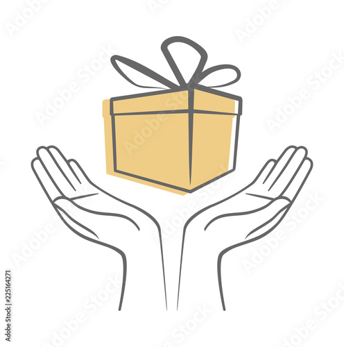 Hands holding a gift box with ribbon and bow