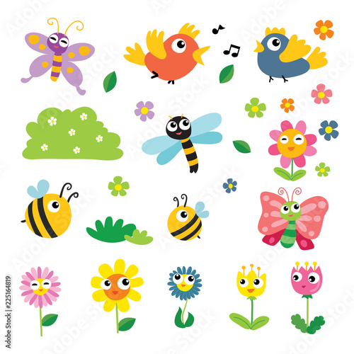 insect and flower vector collection design