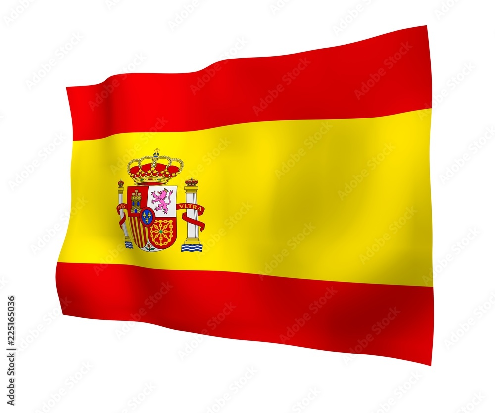 The flag of Spain. Official state symbol of the Kingdom of Spain. Concept: web, sports pages, language courses, travelling, design elements. 3d illustration The flag of Spain. Official state symbol of the Kingdom of Spain. Concept: web, sports pages, language courses, travelling, design elements. 3d illustration