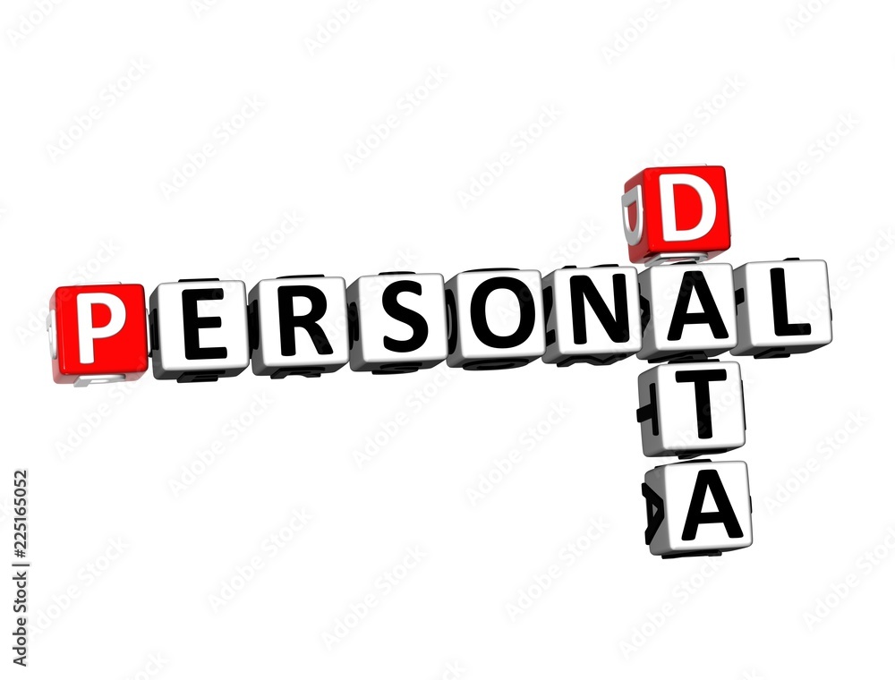 3D Rendering Crossword Personal Data over white background. 3D Rendering Crossword Personal Data over white background.