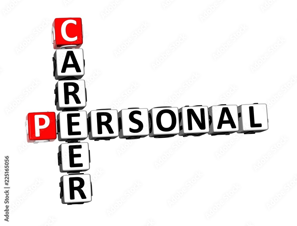 3D Rendering Crossword Personal Career over white background. 3D Rendering Crossword Personal Career over white background.