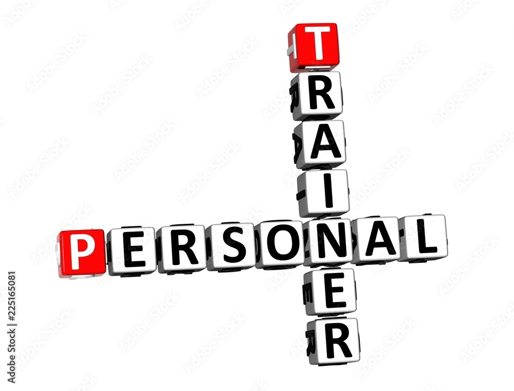 3D Rendering Crossword Personal Trainer over white background. 3D Rendering Crossword Personal Trainer over white background.