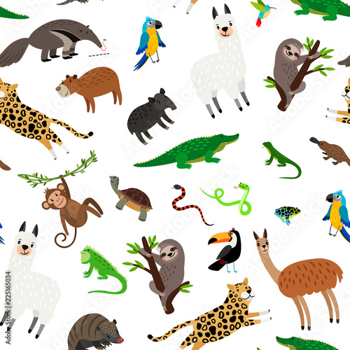 South america animals pattern on white background, vector illustration