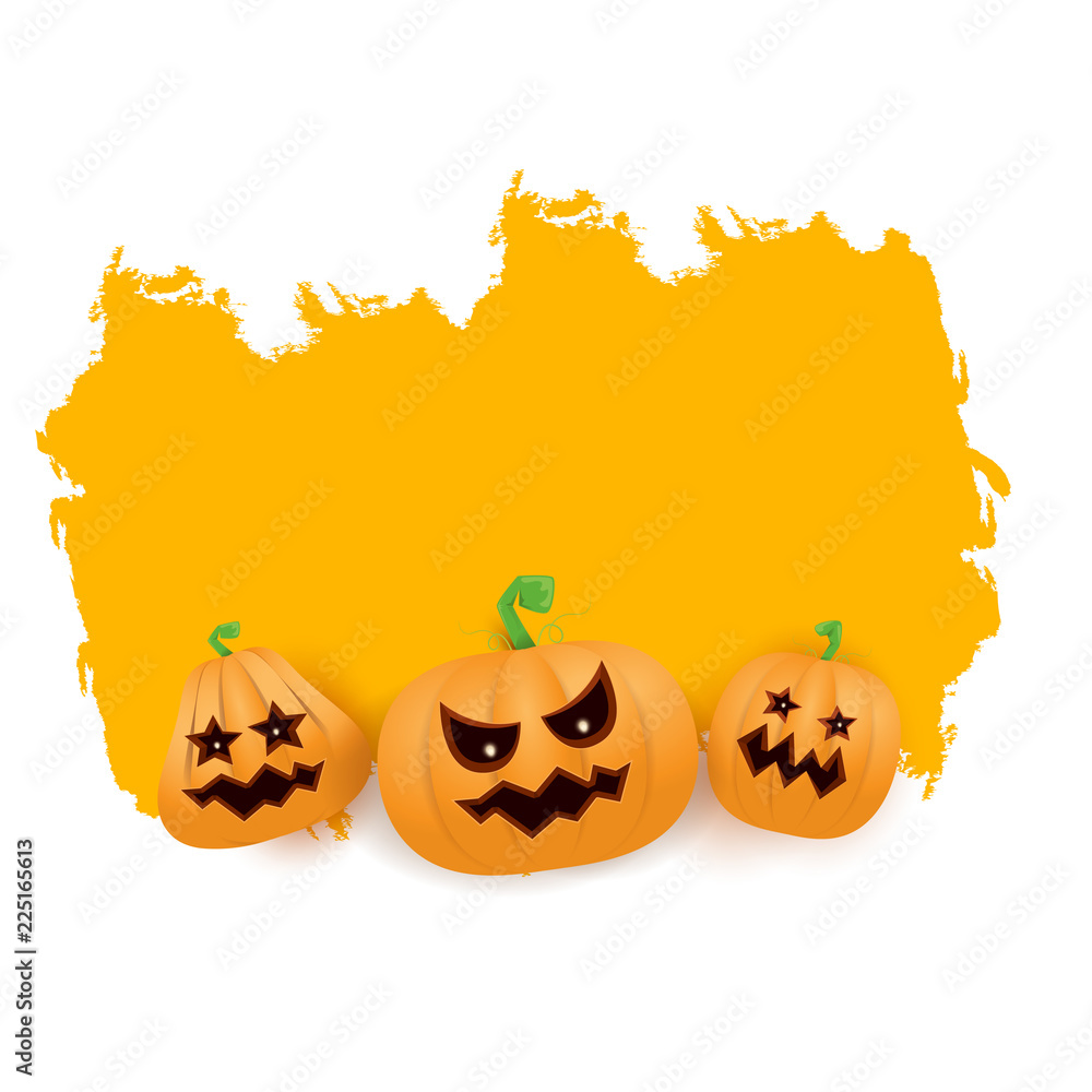 Fototapeta premium Halloween web grunge Banner or poster with Halloween scary pumpkins isolated on white background . Funky kids Halloween banner with space for greeting text or sale