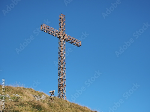 Pizzo Formico Mountain, Bergamo, Italy. The cross at the top of the mountain