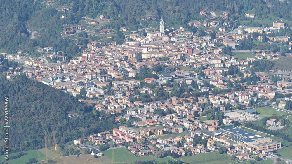 Landscape on the city of Clusone from the mountain top Pizzo Formico