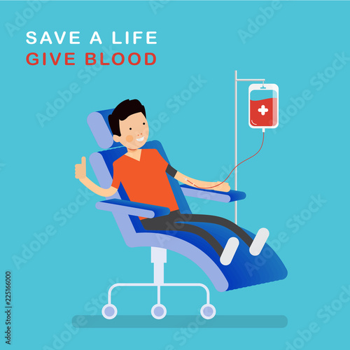 character blood donor man sitting in a medical hospital chair