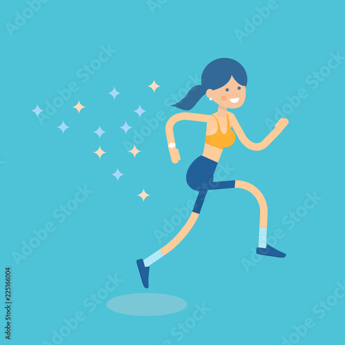Beautiful woman vector illustration of female character running